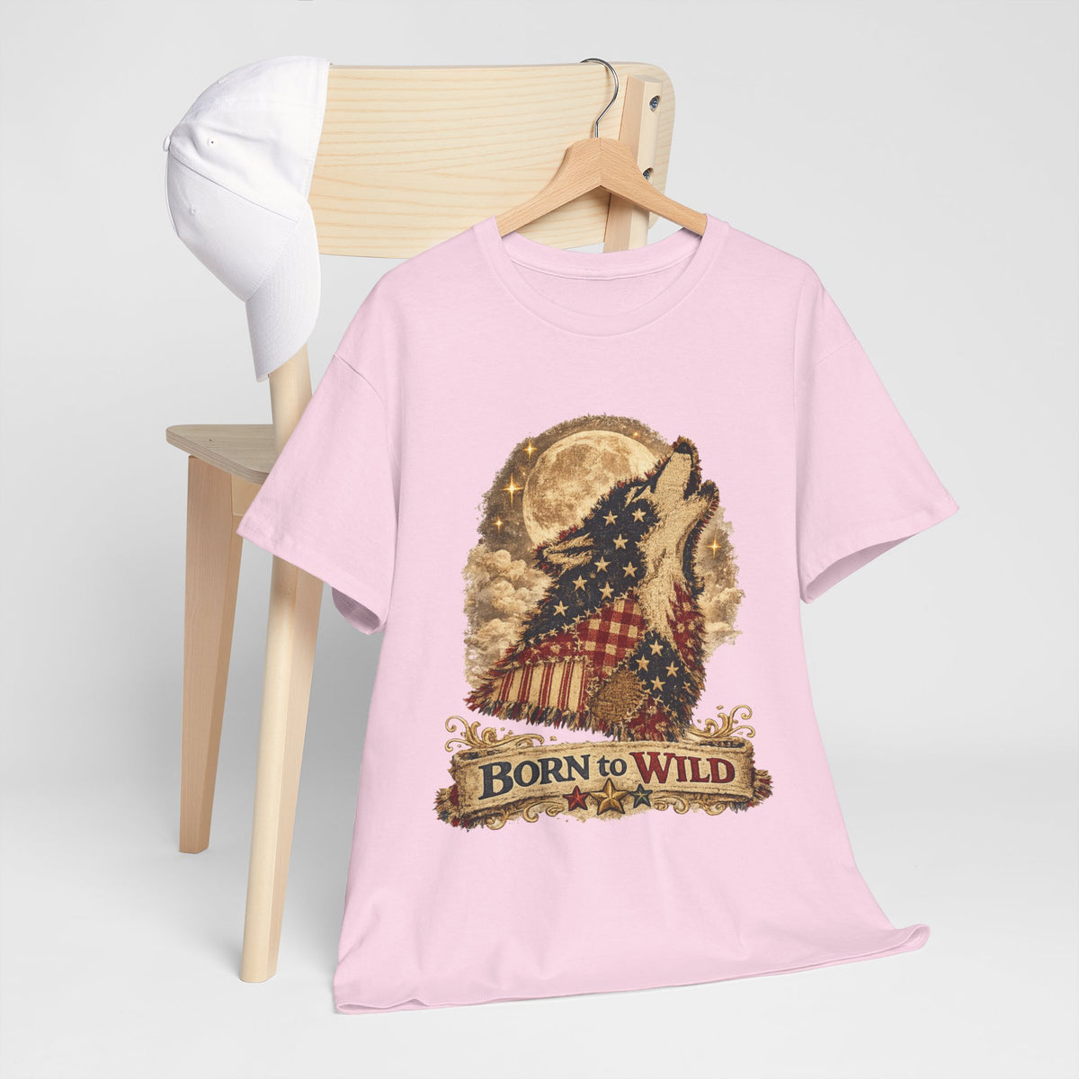 Born to Wild Wolf T-Shirt – Patriotic Howling Wolf Graphic Tee