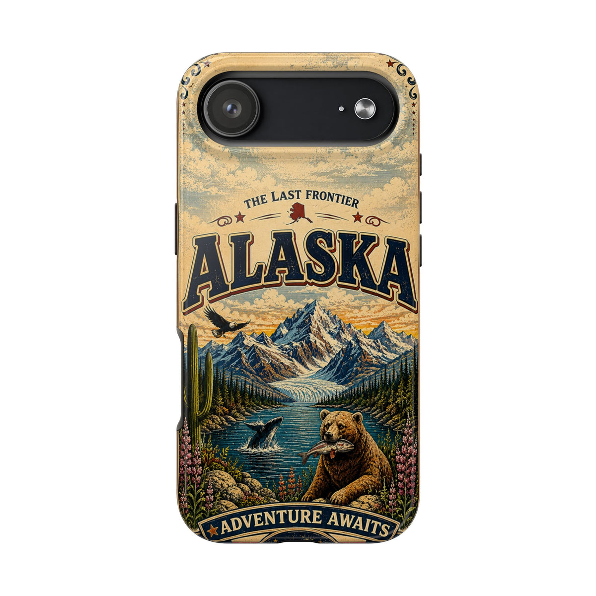 Alaska Faux Patchwork Phone Case The Last Frontier Retro Travel Poster Wildlife Adventure Cover