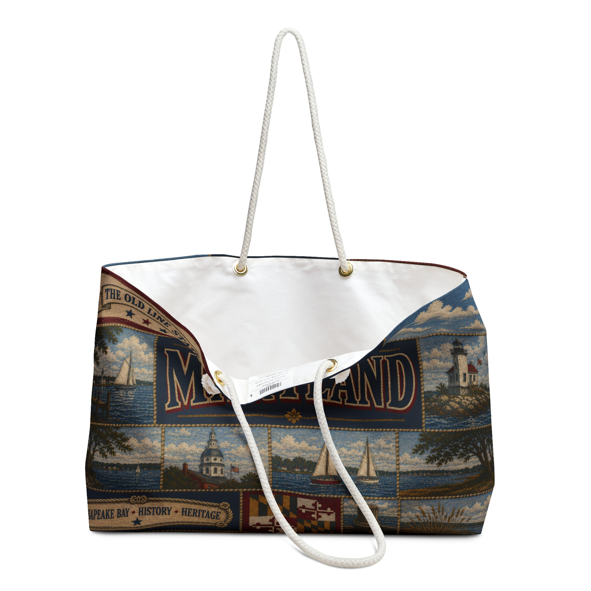 Maryland Weekender Bag Old Line State Faux Patchwork Travel Tote Chesapeake Bay Heritage Vintage Souvenir Gift