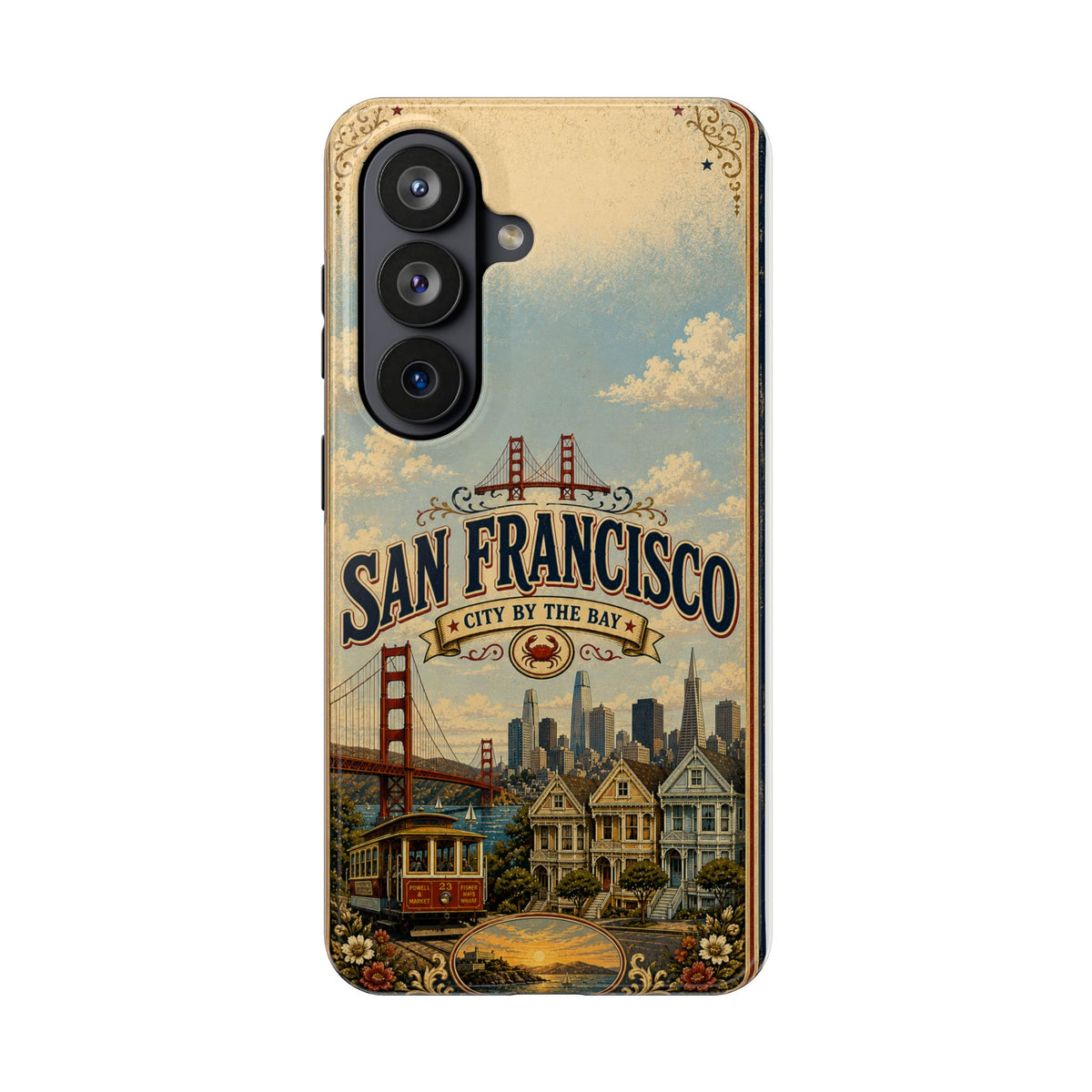 San Francisco Faux Patchwork Phone Case Vintage California Travel Landmark Skyline Cover