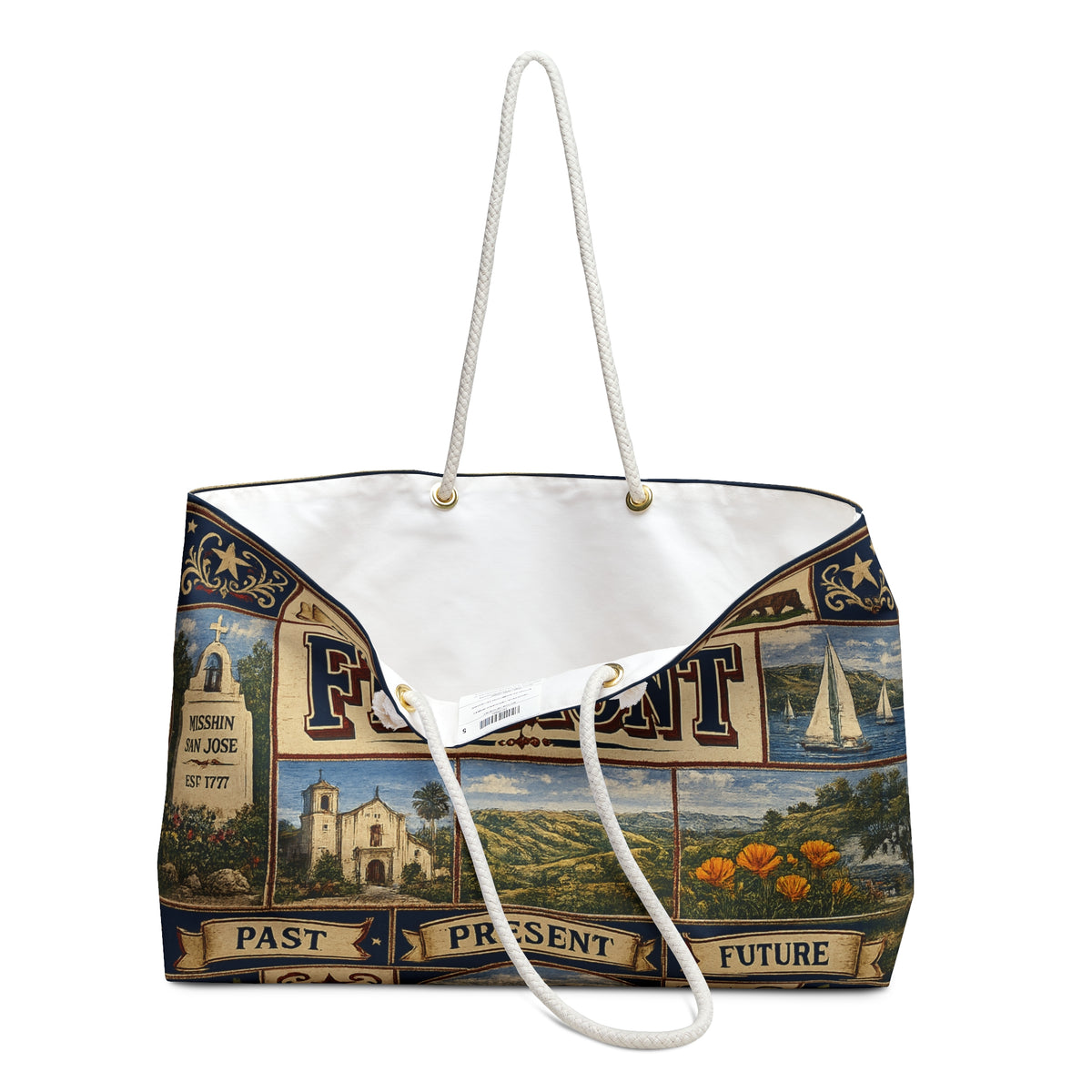 Fremont California Weekender Bag Heart of the Bay Faux Patchwork Travel Tote Mission San Jose Heritage Gift