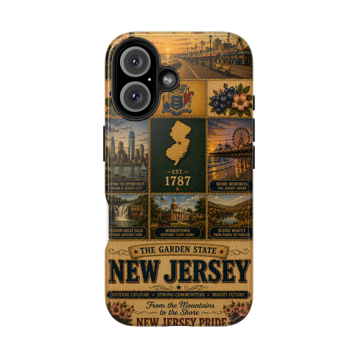 New Jersey Faux Patchwork Phone Case Garden State Vintage Travel Poster Retro State Pride Cover for iPhone & Samsung