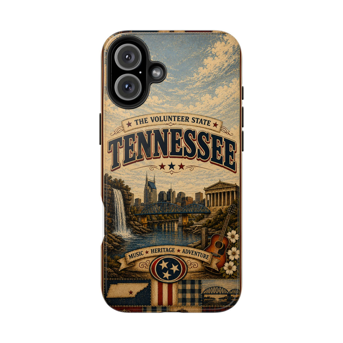 Tennessee Faux Patchwork Phone Case Volunteer State Retro Nashville Skyline Guitar State Pride Cover