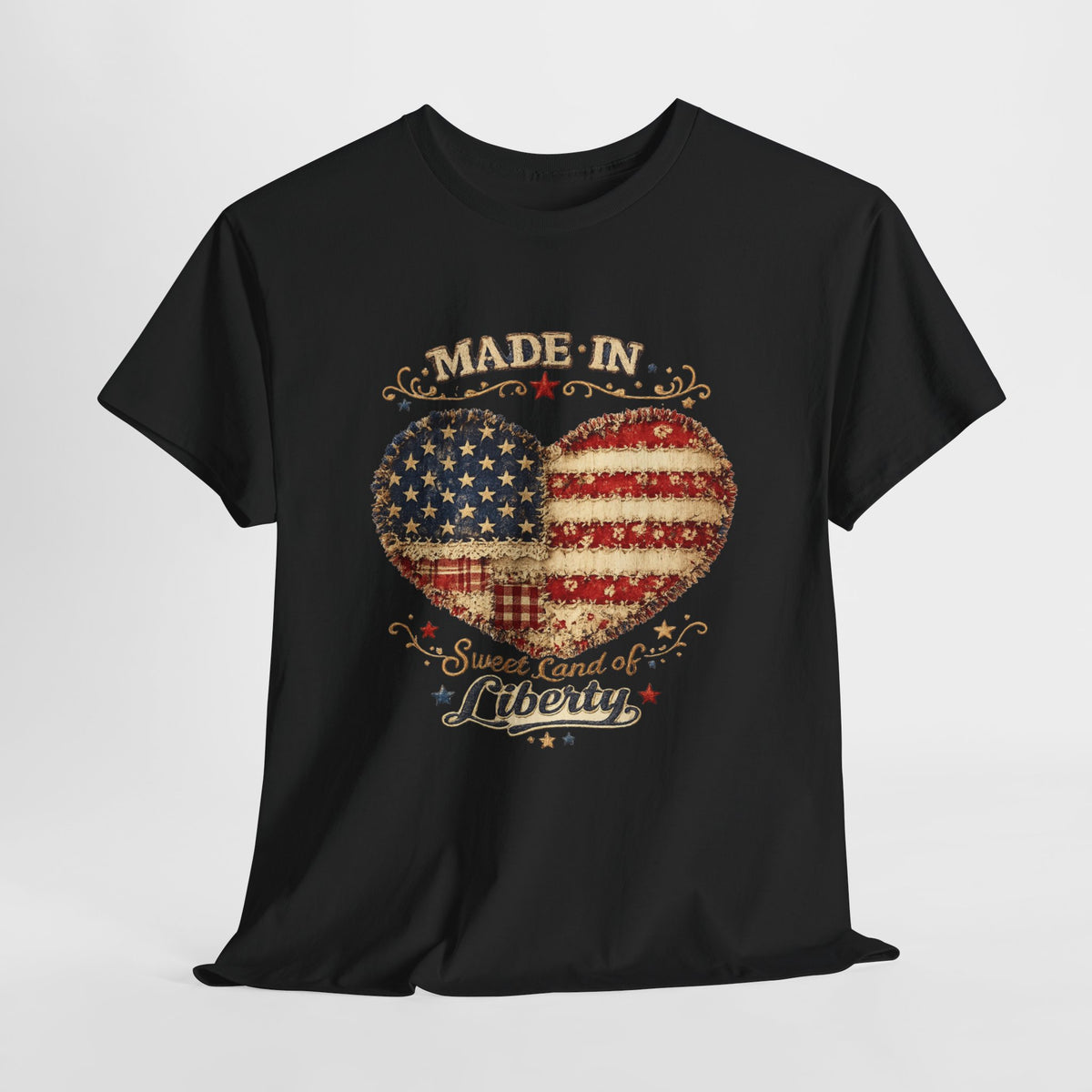 Patriotic Heart T-Shirt — "Made in Sweet Land of Liberty" USA Flag Tee