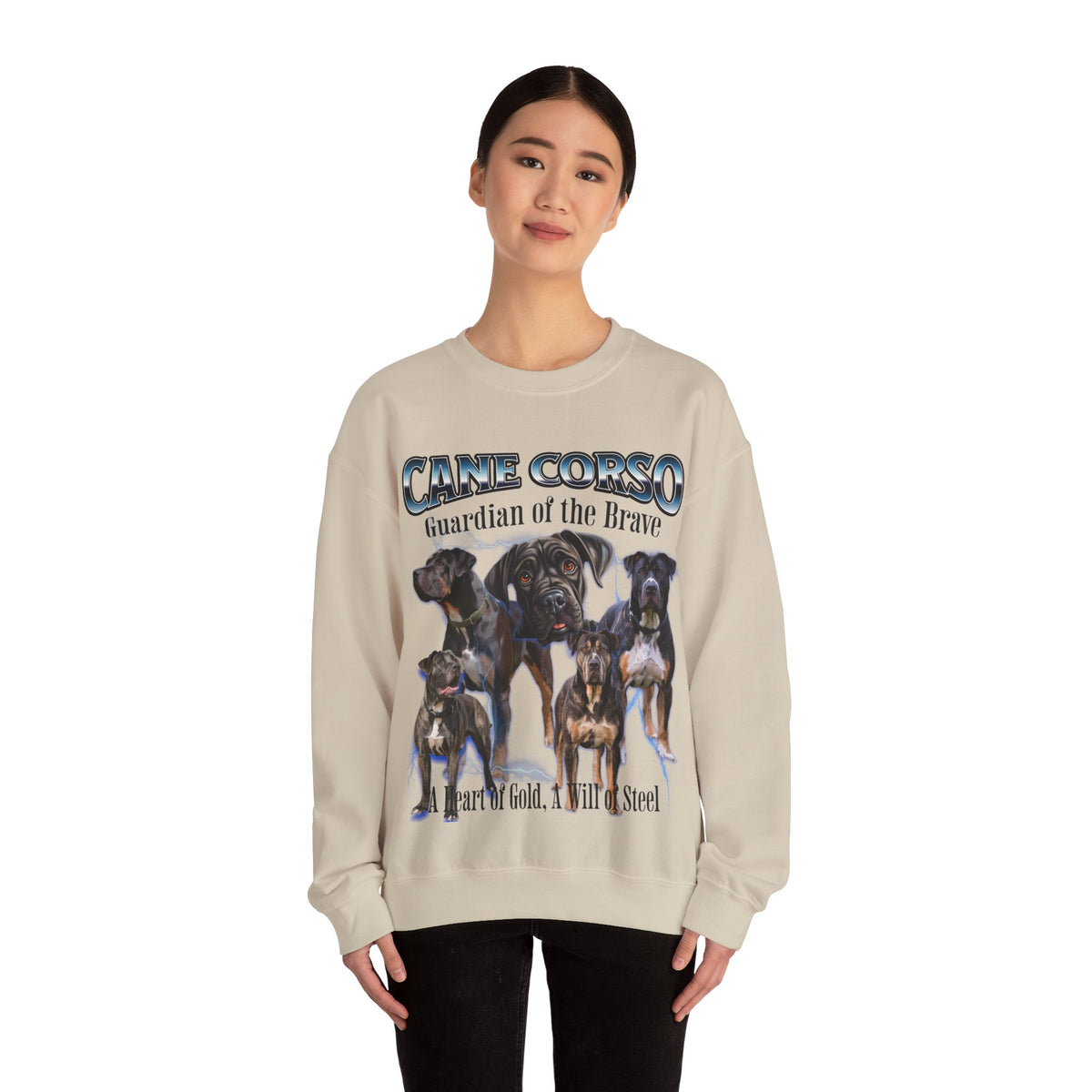 Cane Corso Bootleg Collage Sweatshirt – Guardian of the Brave | Unisex Dog Lover Pullover