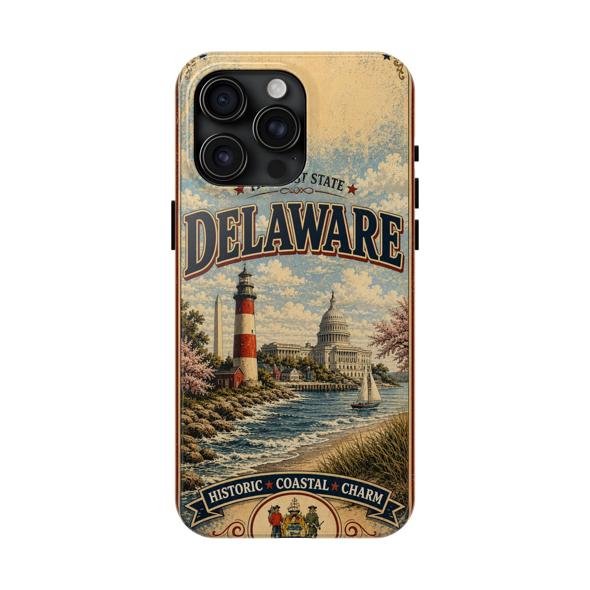 Delaware First State Faux Patchwork Phone Case Vintage Travel Poster Retro State Pride Cover