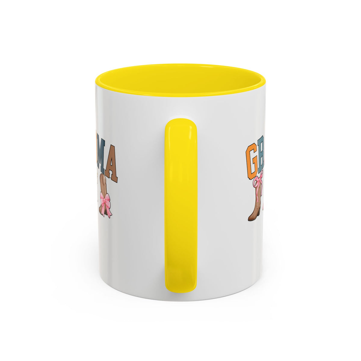 Grandma Letters Coffee Mug in Retro Colors with Cowboy Boots and Bows – 11oz & 15oz Accent Mug – Cute Western Gift for Grandma