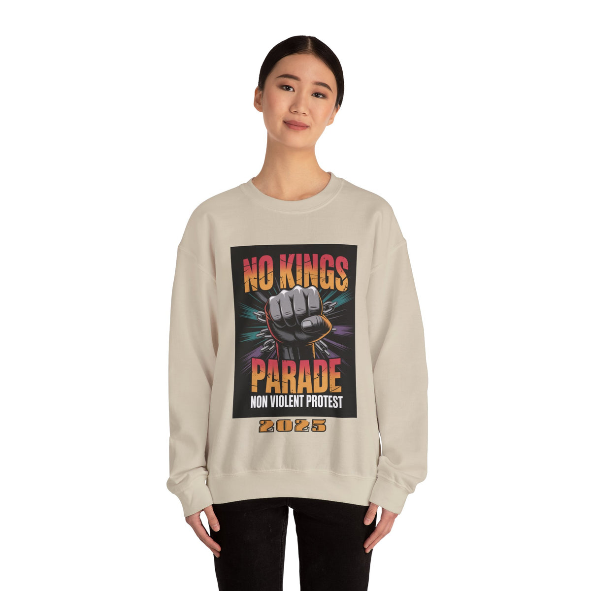 No Kings Parade” Sweatshirt – Upright Fist Graphic with Peaceful Protest Message, Unisex Statement Apparel for Justice