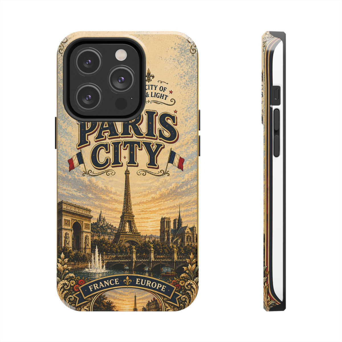 Paris City of Love & Light Faux Patchwork Phone Case – Vintage France Travel Poster Style Cover