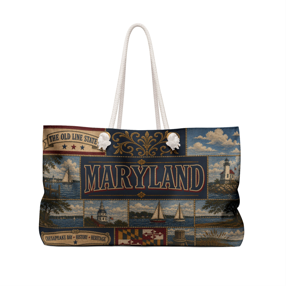 Maryland Weekender Bag Old Line State Faux Patchwork Travel Tote Chesapeake Bay Heritage Vintage Souvenir Gift