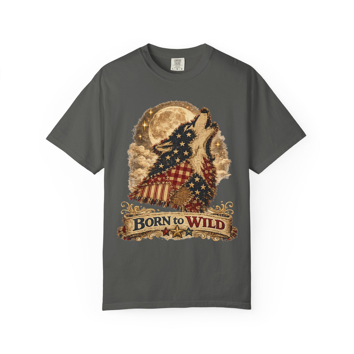 Born to Wild American Flag Wolf T-Shirt