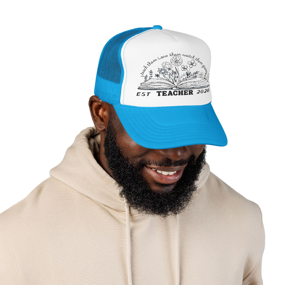 Floral Teacher Foam Trucker Hat, Embroidered Cap for Educators, Gifts for Teachers, Teacher Appreciation, Graduation Hat, Customizable