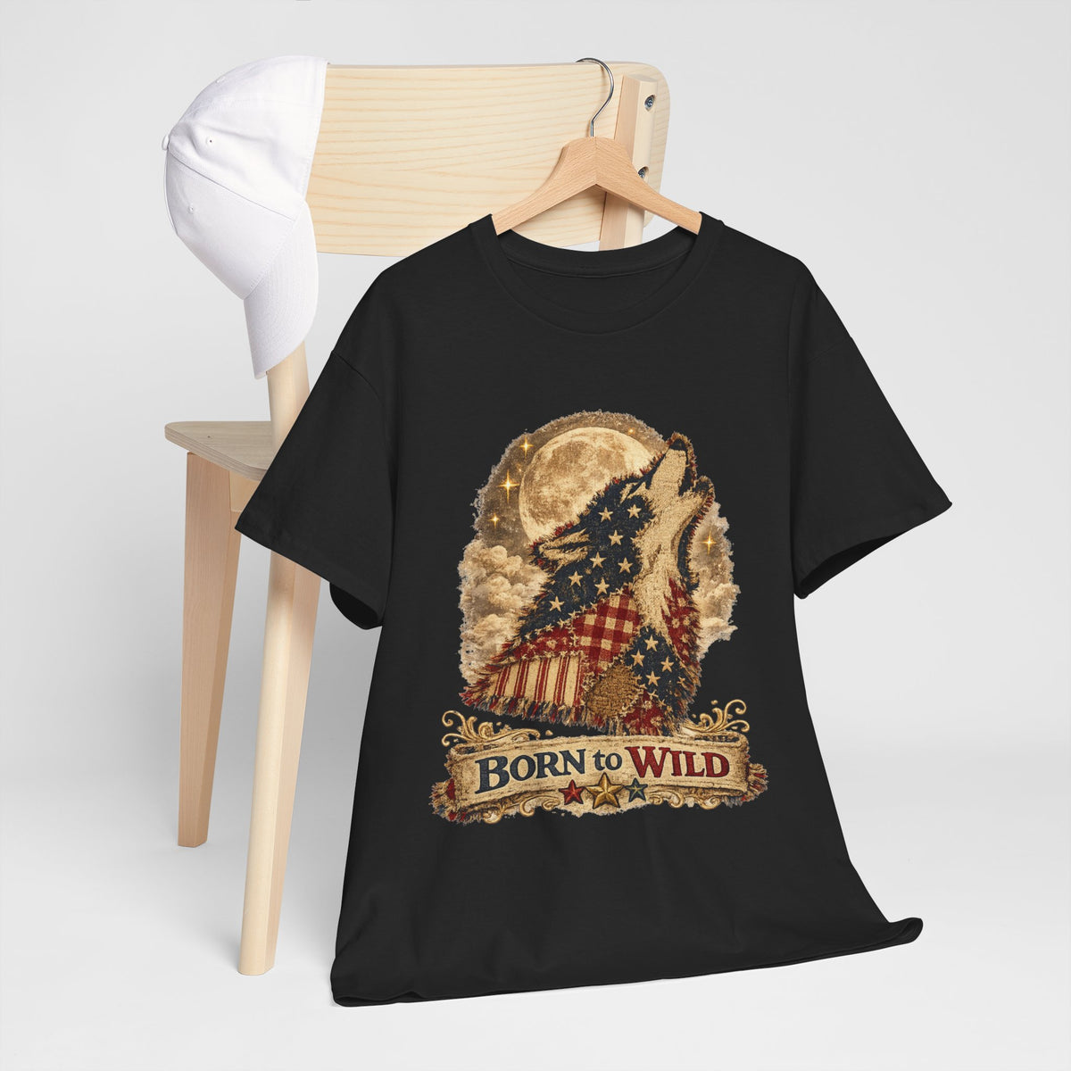 Born to Wild Wolf T-Shirt – Patriotic Howling Wolf Graphic Tee