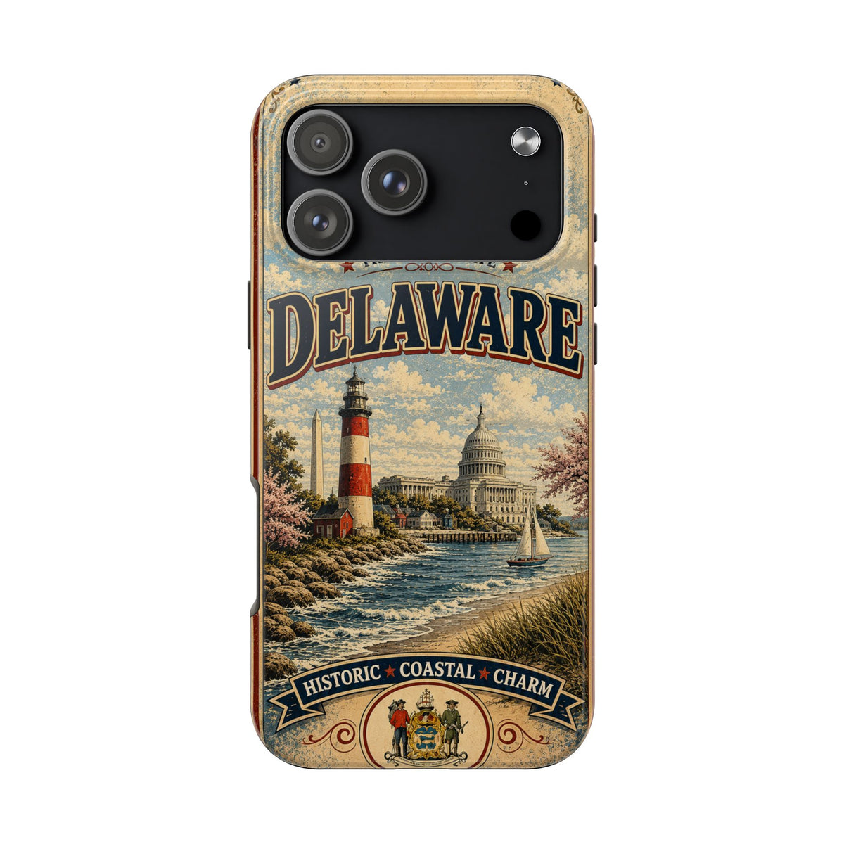 Delaware First State Faux Patchwork Phone Case Vintage Travel Poster Retro State Pride Cover