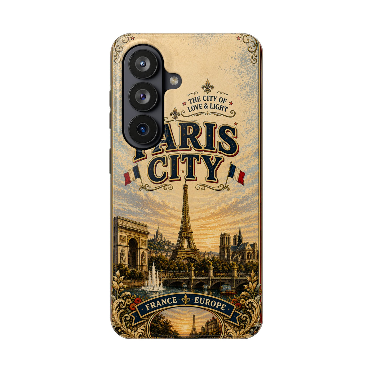 Paris City of Love & Light Faux Patchwork Phone Case – Vintage France Travel Poster Style Cover