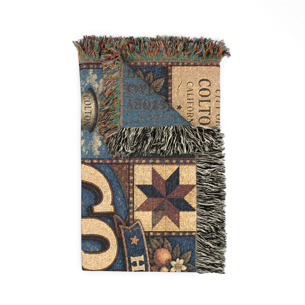 Colton City Landmark Woven Blanket — Vintage Map & Skyline Throw