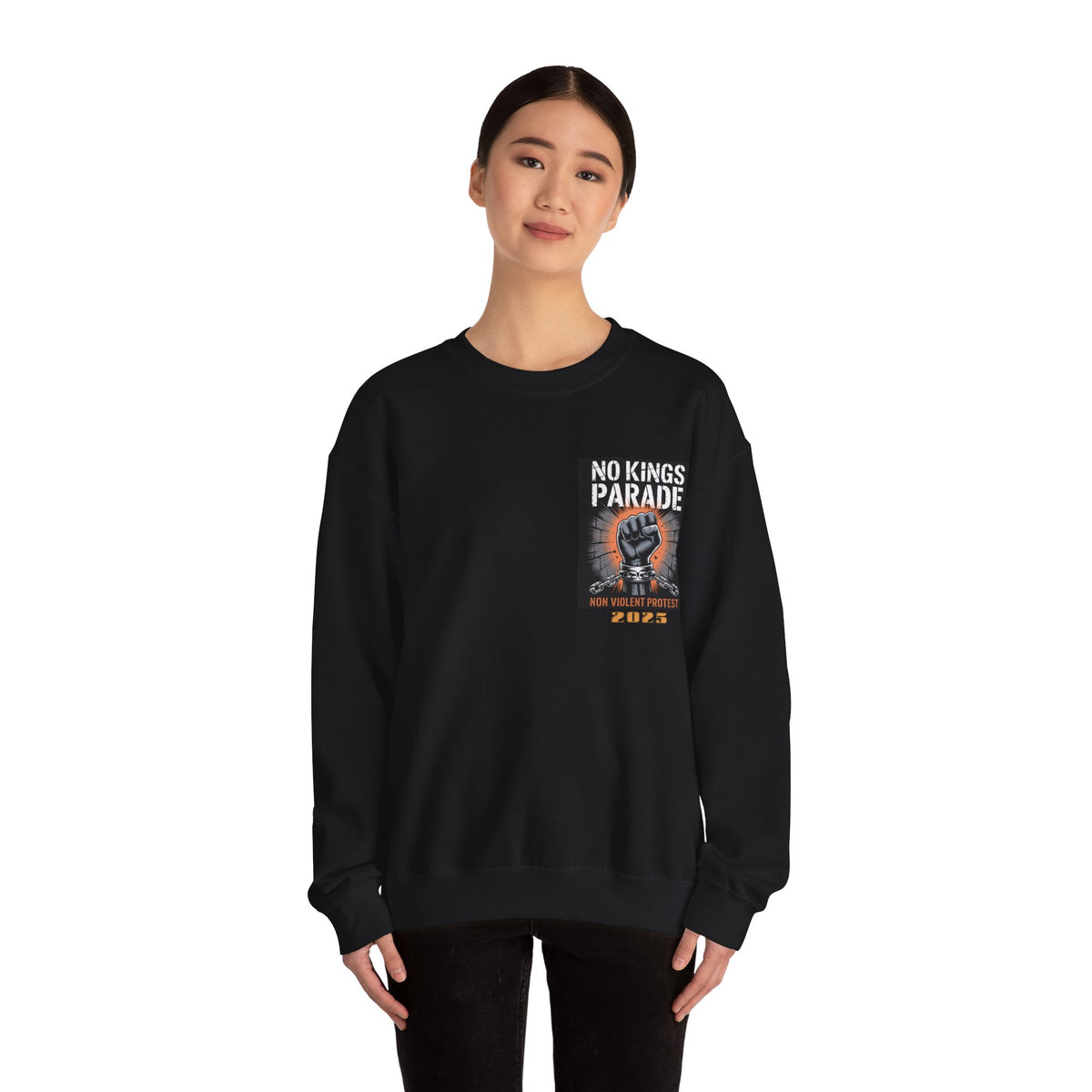 No Kings Parade” Sweatshirt – Chained Fist Graphic & Peaceful Protest Quote, Unisex Front & Back Print for Justice & Resistance
