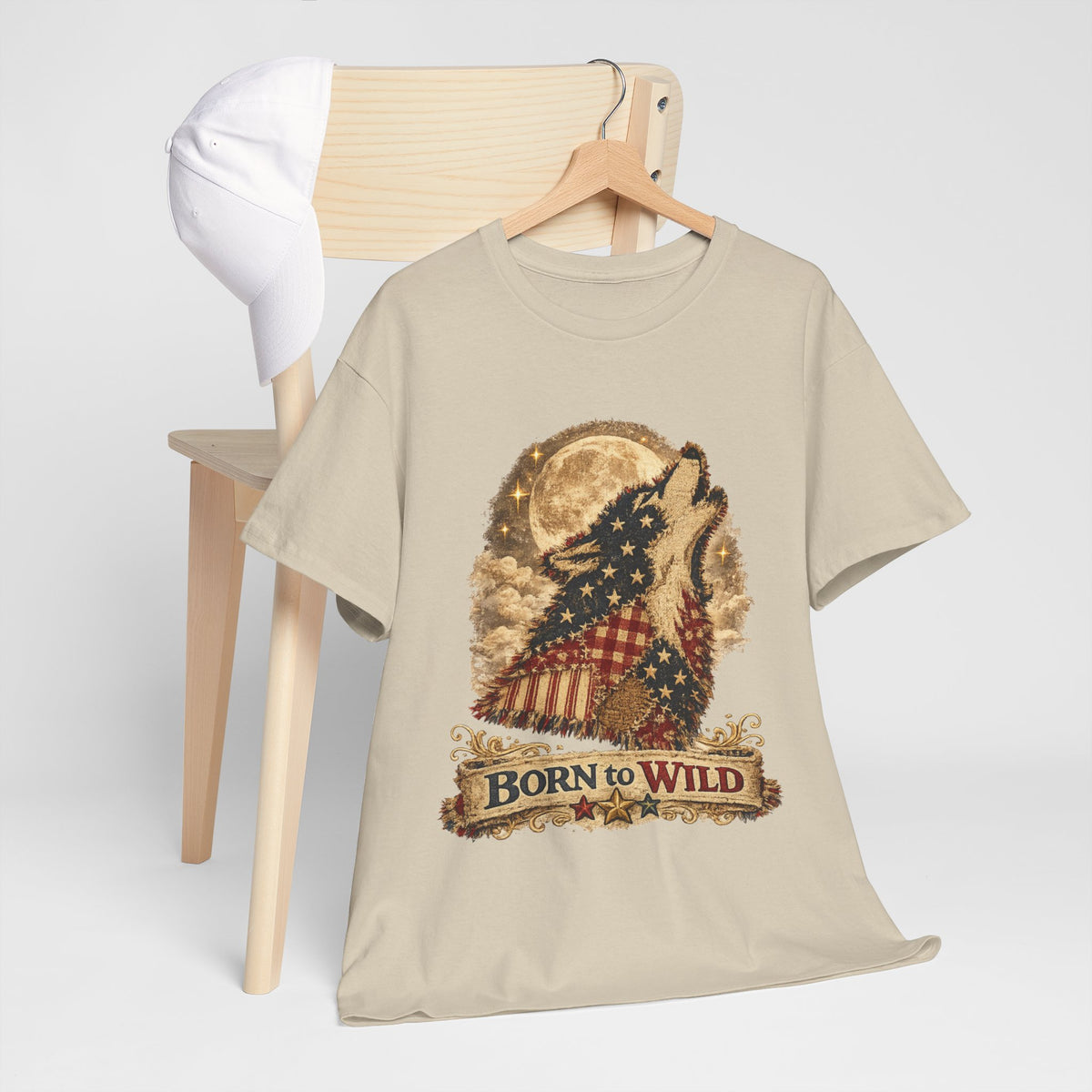 Born to Wild Wolf T-Shirt – Patriotic Howling Wolf Graphic Tee