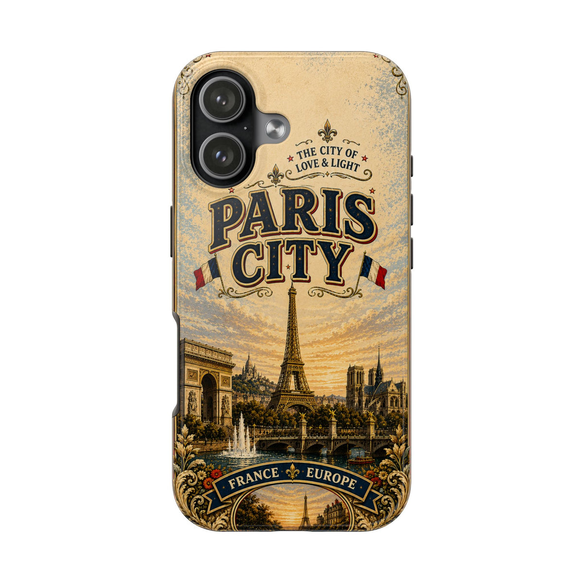 Paris City of Love & Light Faux Patchwork Phone Case – Vintage France Travel Poster Style Cover