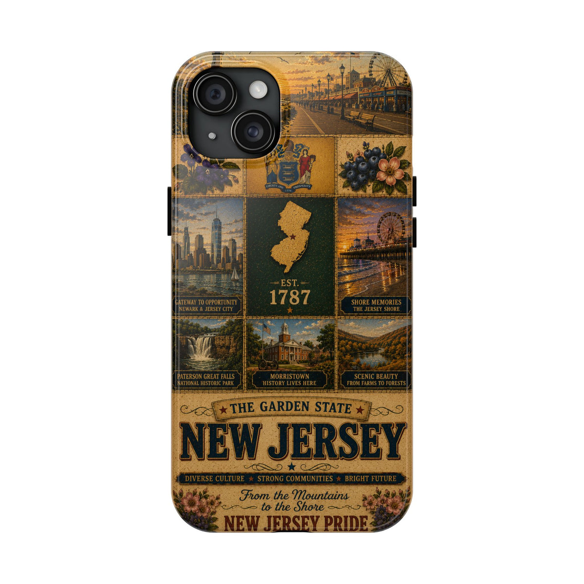 New Jersey Faux Patchwork Phone Case Garden State Vintage Travel Poster Retro State Pride Cover for iPhone & Samsung