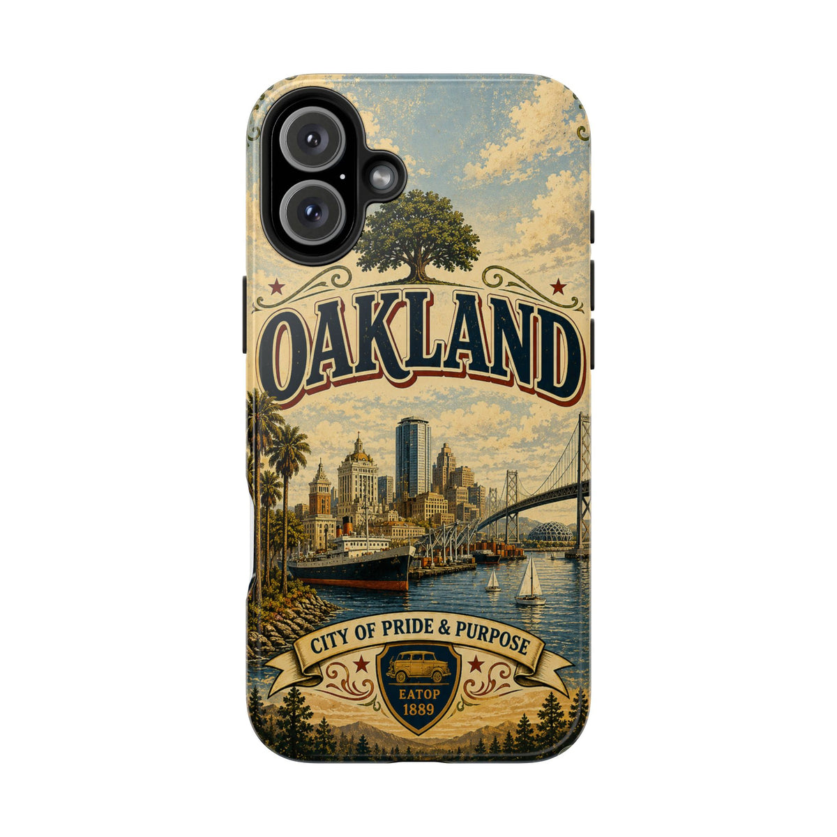 Oakland Bay Heritage Faux Patchwork Phone Case – City of Pride & Purpose Vintage Skyline Art Cover