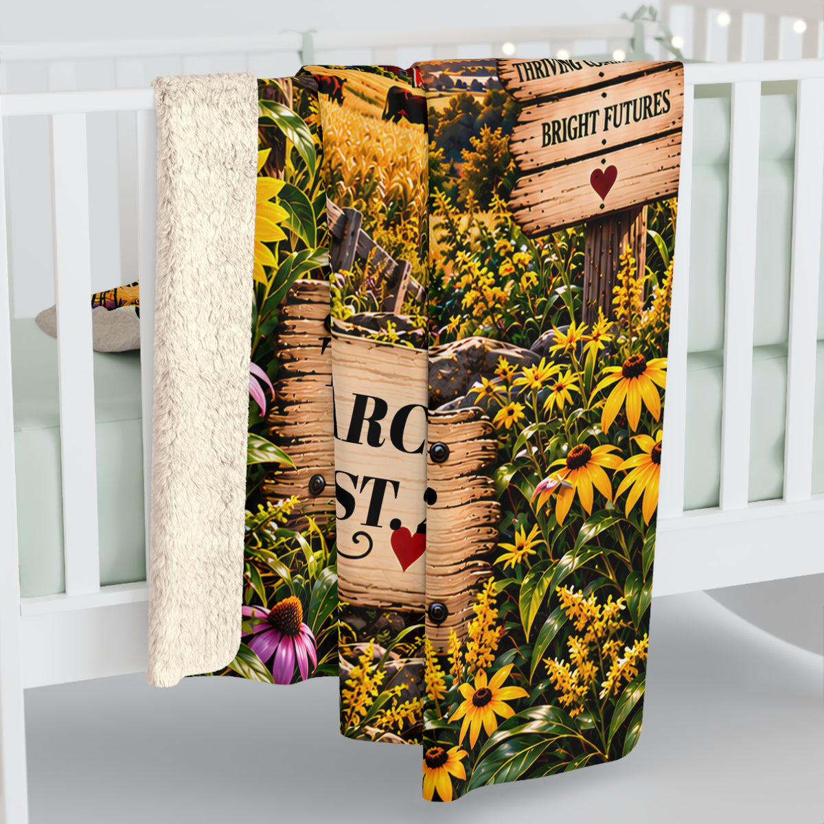 Kansas Personalized Sherpa Fleece Blanket, Sunflower State Farmland Scenic Heritage Custom Family Name Gift