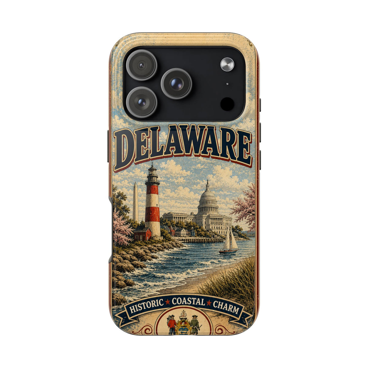 Delaware First State Faux Patchwork Phone Case Vintage Travel Poster Retro State Pride Cover