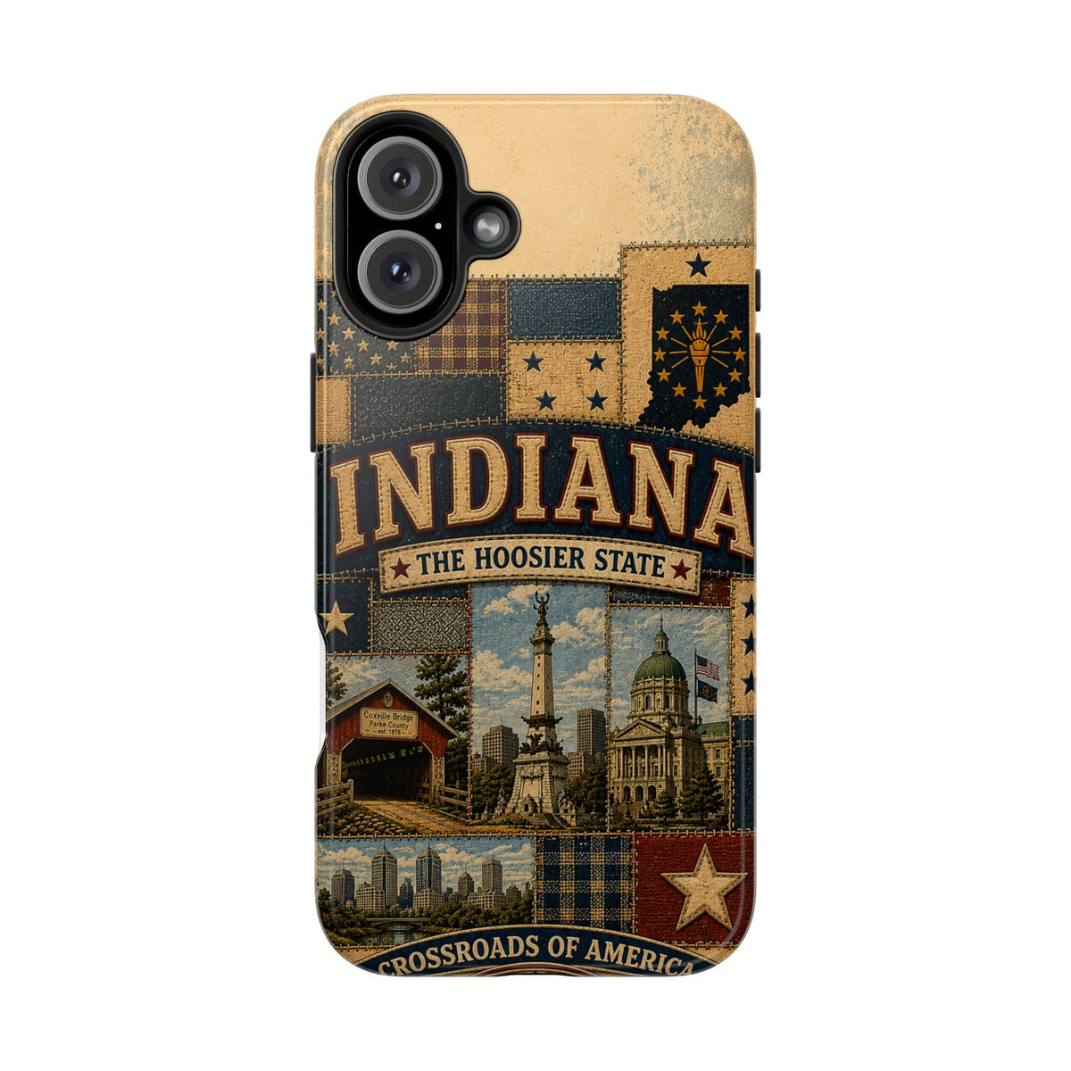 Indiana Hoosier State Faux Patchwork Phone Case Vintage Travel Poster Crossroads of America Cover