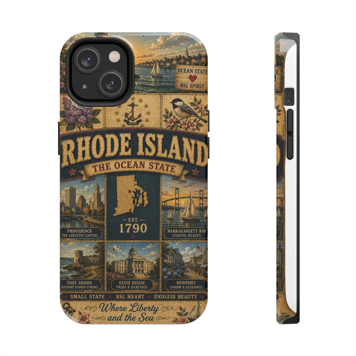 Rhode Island Faux Patchwork Phone Case The Ocean State Vintage Travel Poster Retro State Pride Cover Est 1790