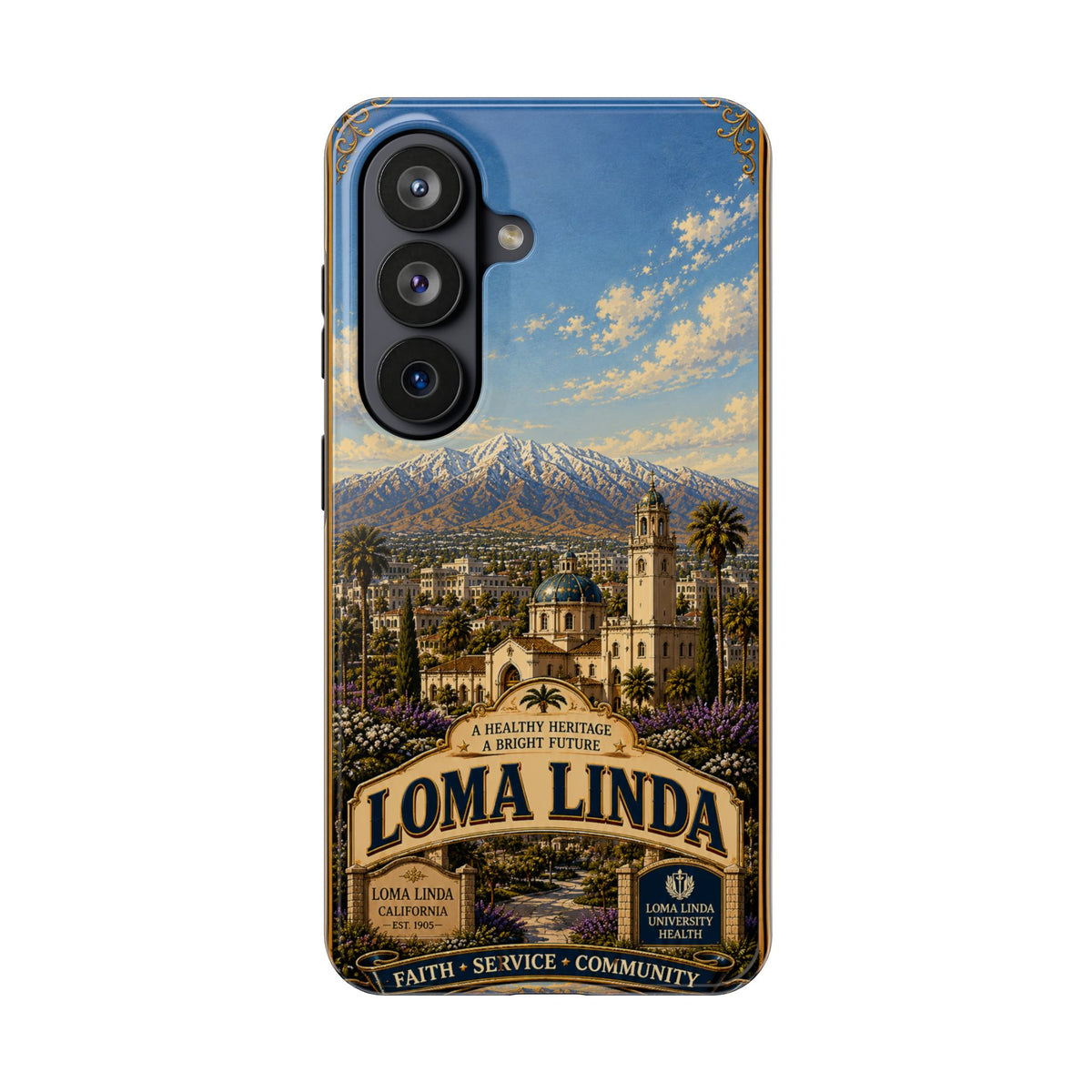 Loma Linda Faux Patchwork Phone Case – Vintage Travel Art Cover, California Hometown Pride Retro Design