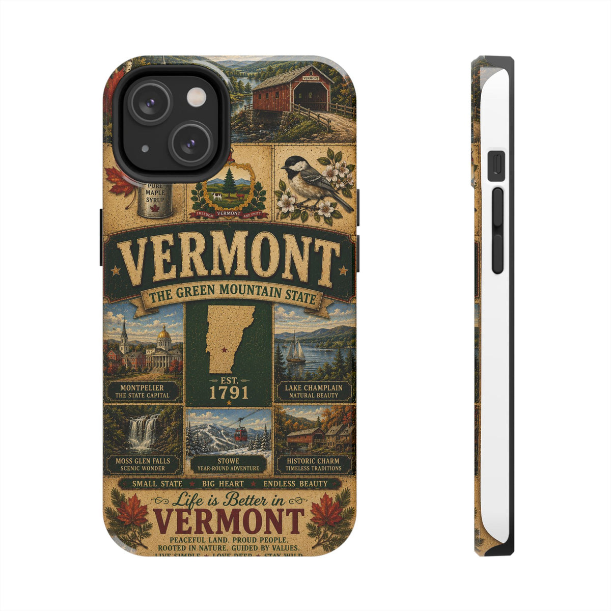 Vermont Faux Patchwork Phone Case The Green Mountain State Vintage Travel Poster Retro State Pride Cover Est 1791