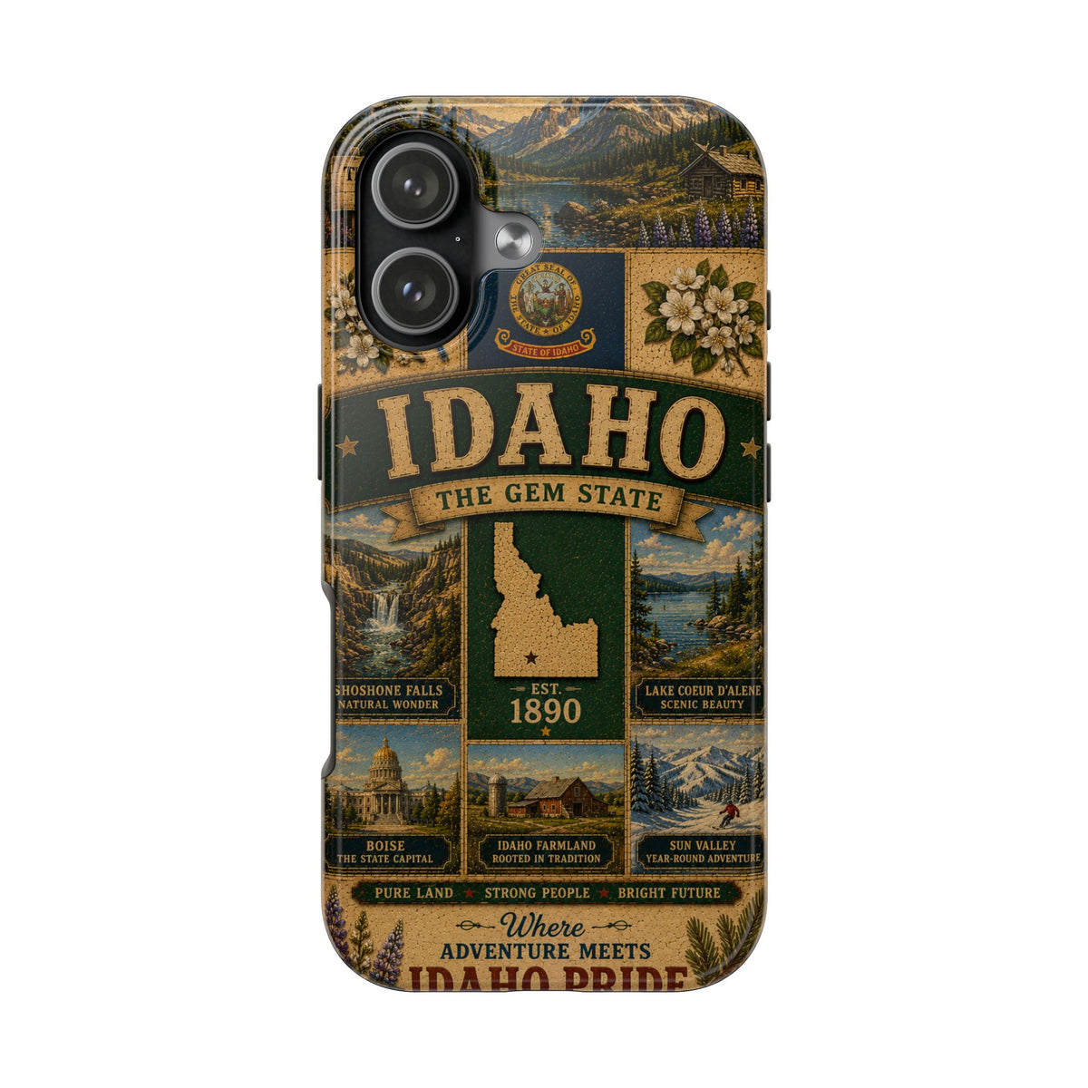 Idaho Gem State Faux Patchwork Phone Case Vintage Travel Poster Retro State Pride Cover