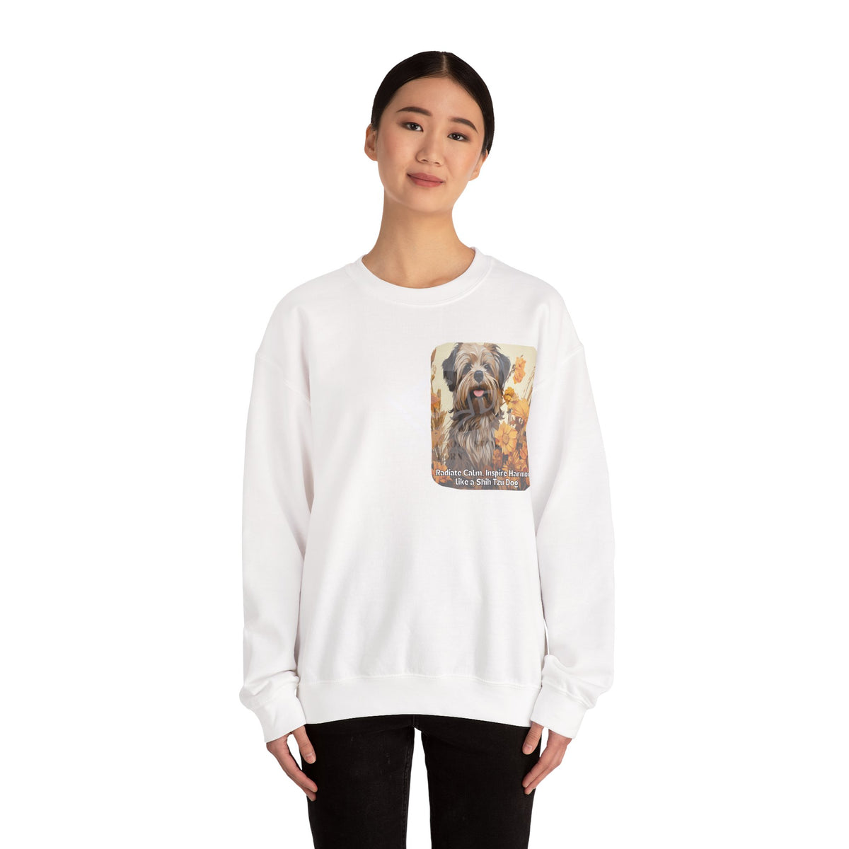 Copy of Shih Tzu Serenity Sweatshirt - 'Radiate Calm, Inspire Harmony' - Sunflower Dog Lover Hoodie (Front & Back Print)"