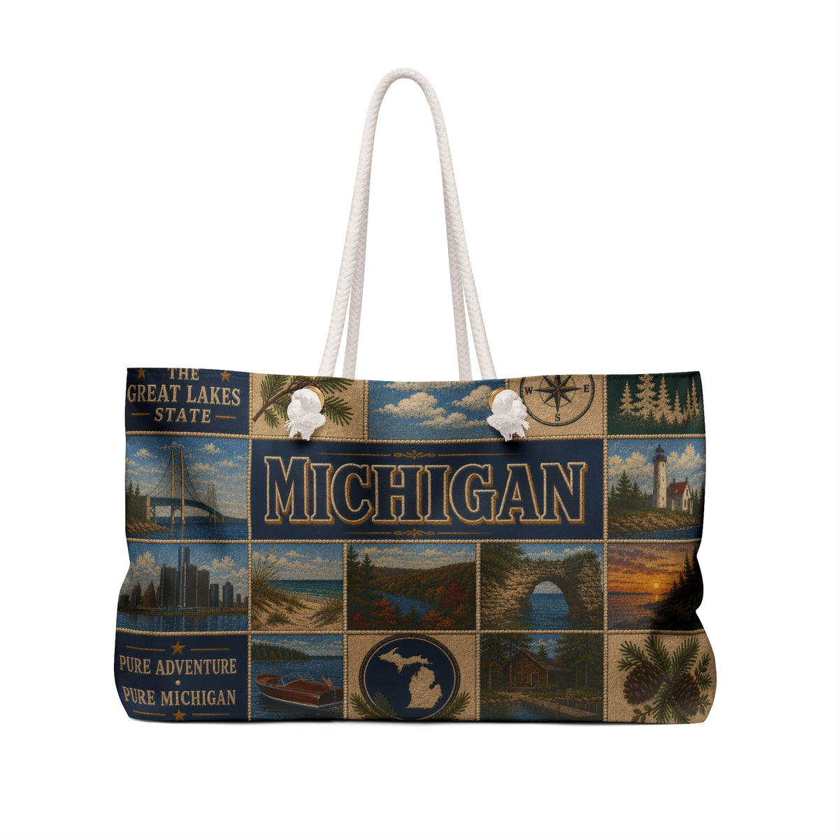 Michigan Collage Weekender Bag – Vintage Great Lakes Travel Tote