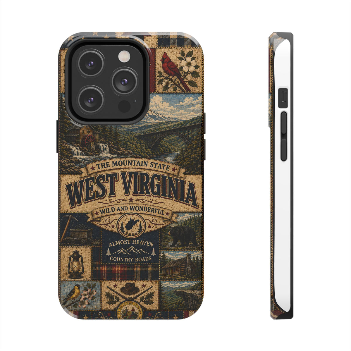 West Virginia Faux Patchwork Phone Case Mountain State Retro New River Gorge Bridge Wild and Wonderful Cover