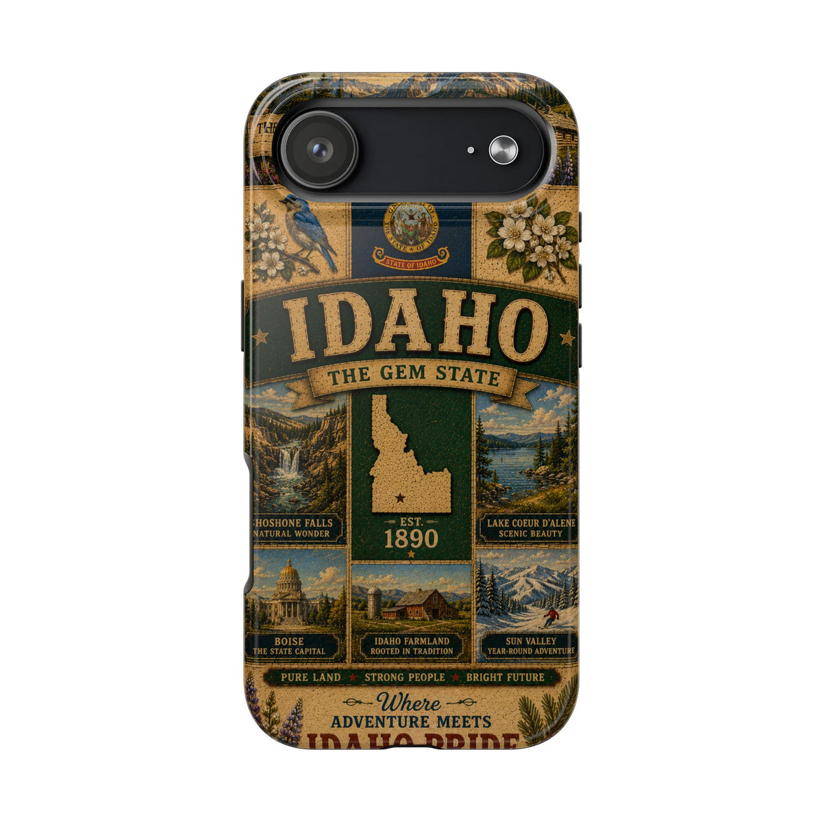 Idaho Gem State Faux Patchwork Phone Case Vintage Travel Poster Retro State Pride Cover