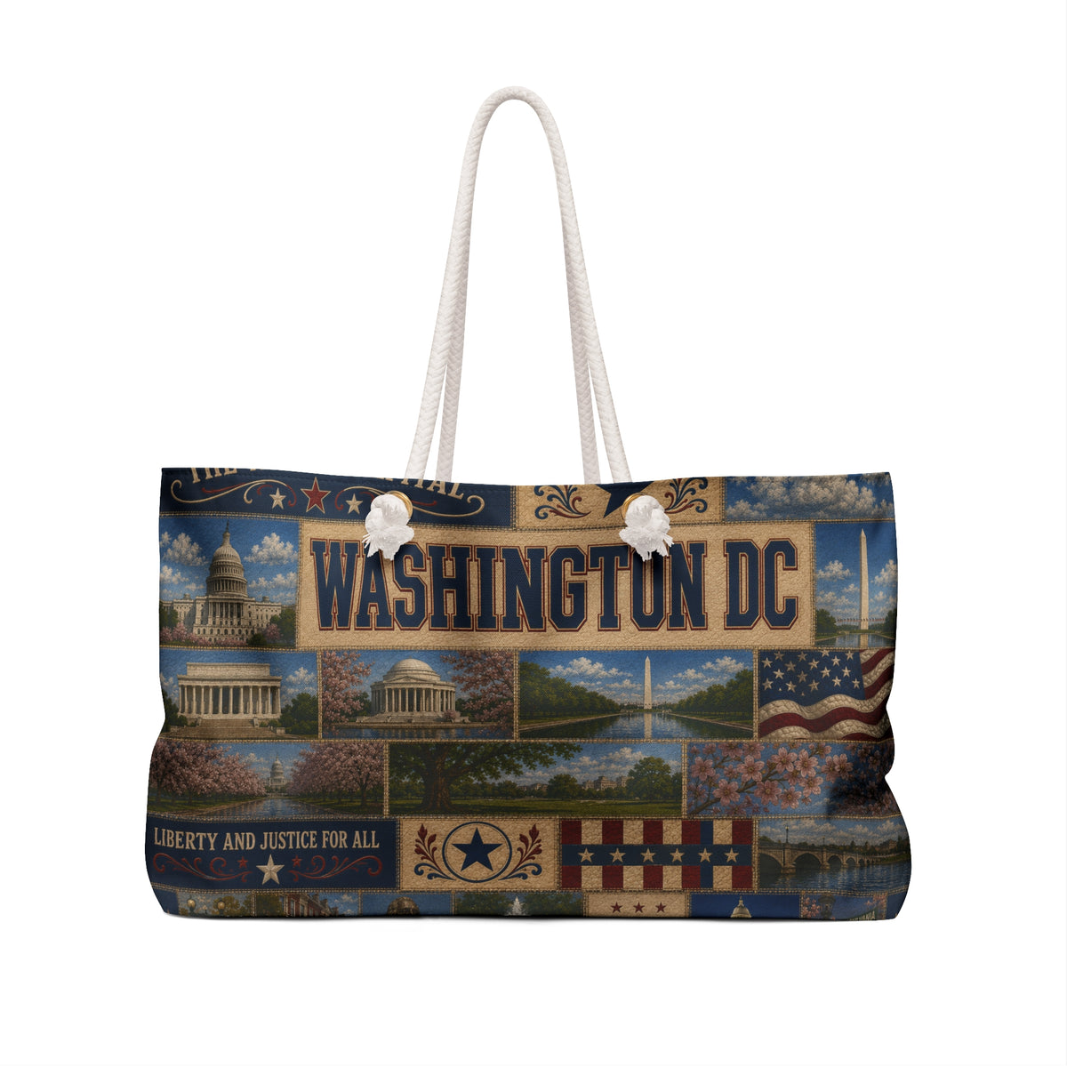 Washington DC Weekender Bag Nations Capital Faux Patchwork Travel Tote Liberty Justice Patriotic Souvenir Gift