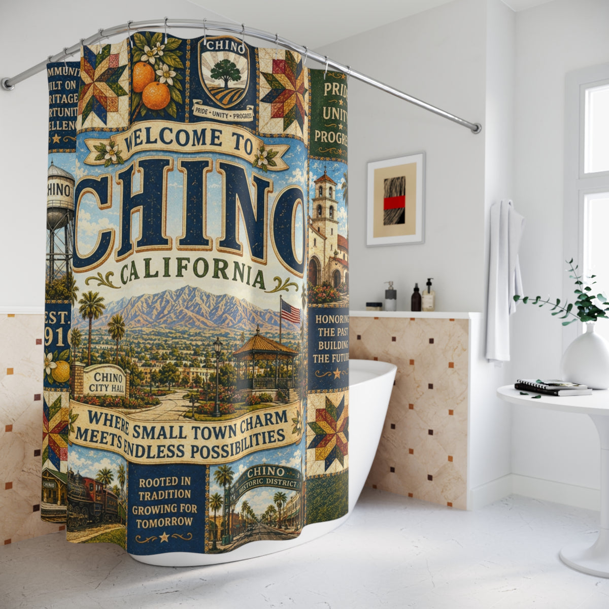 Chino California Vintage Welcome Shower Curtain
