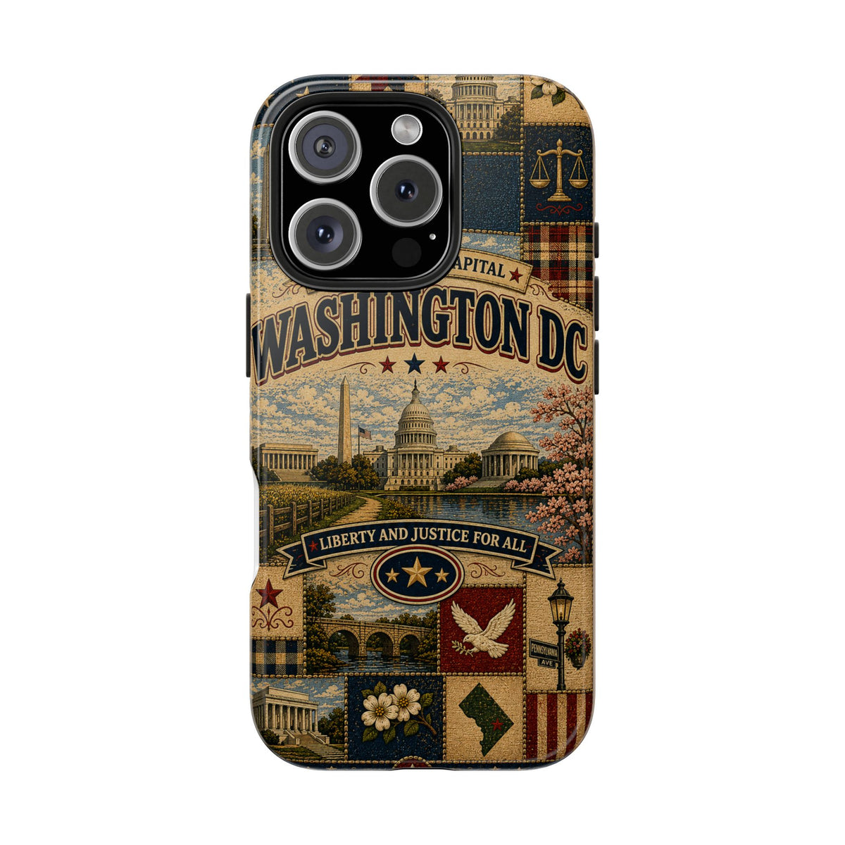 Washington DC Faux Patchwork Phone Case Nations Capital Retro Capitol Monument Liberty Justice Cover