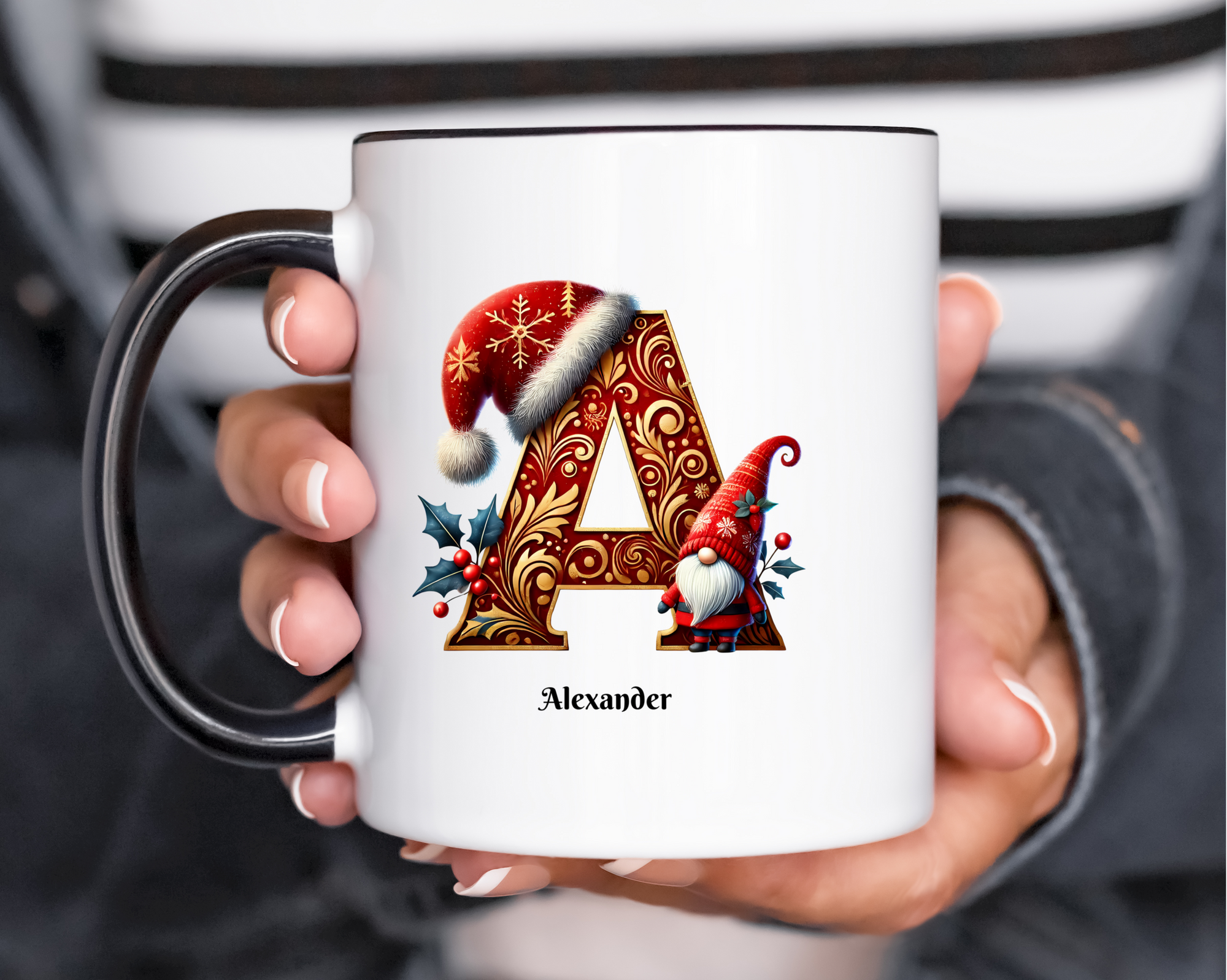 Personalized Christmas Alphabet Accent Mug – Custom Monogram Coffee Cup, Holiday Letter Mug, Custom Name Xmas Gift