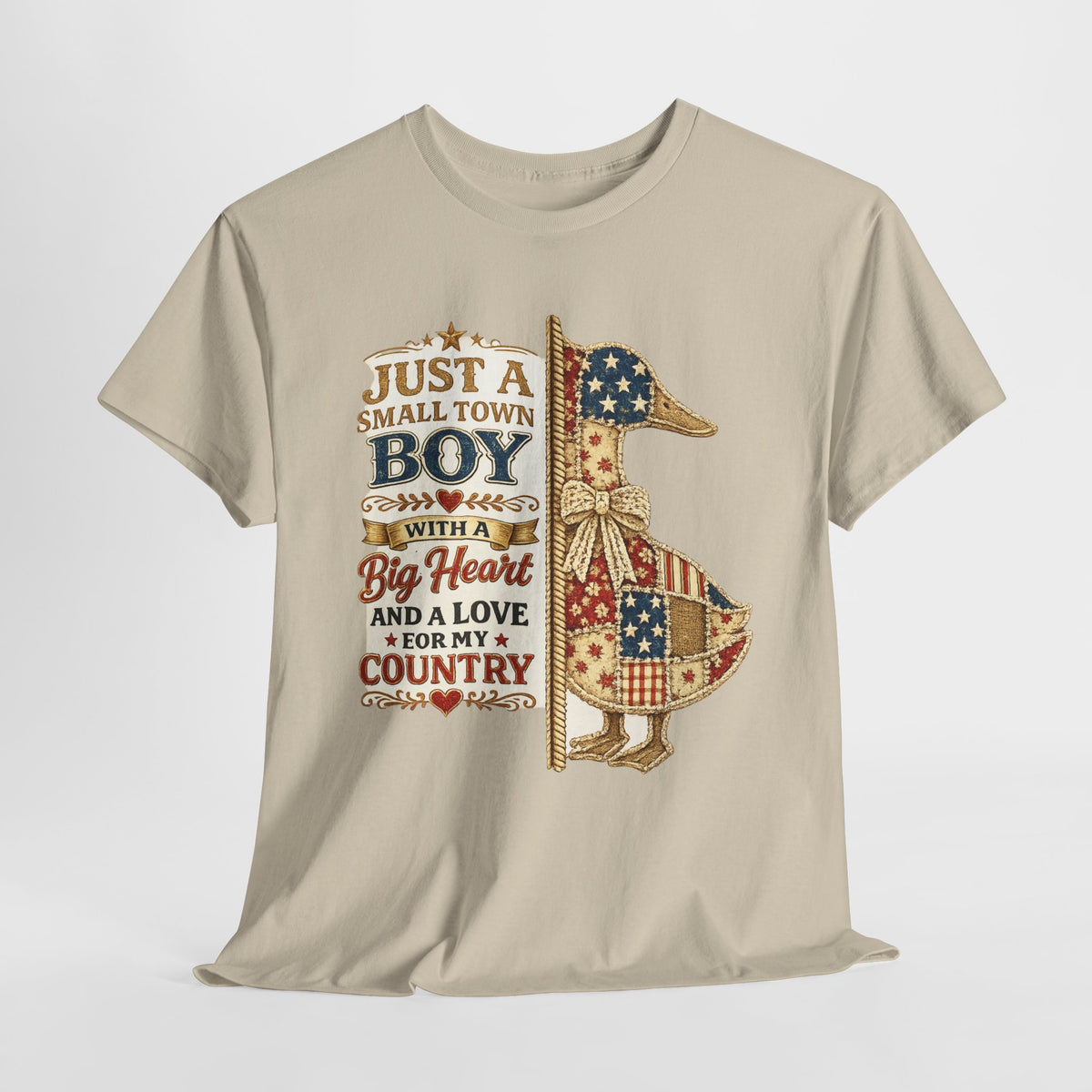 Small Town Boy Patriotic T-Shirt – “Just a Small Town Boy with a Big Heart and a Love for My Country”