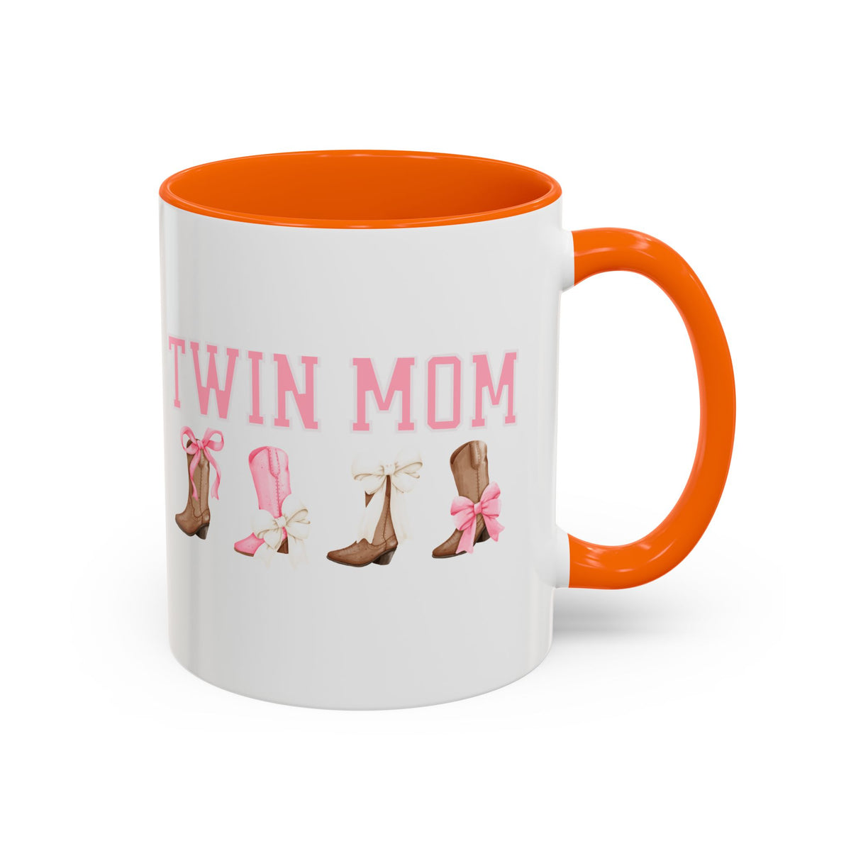 Twin Mom Letters Coffee Mug with Cowboy Boots and Bow – 11oz & 15oz Accent Mug – Cute Western Gift for Twin Moms
