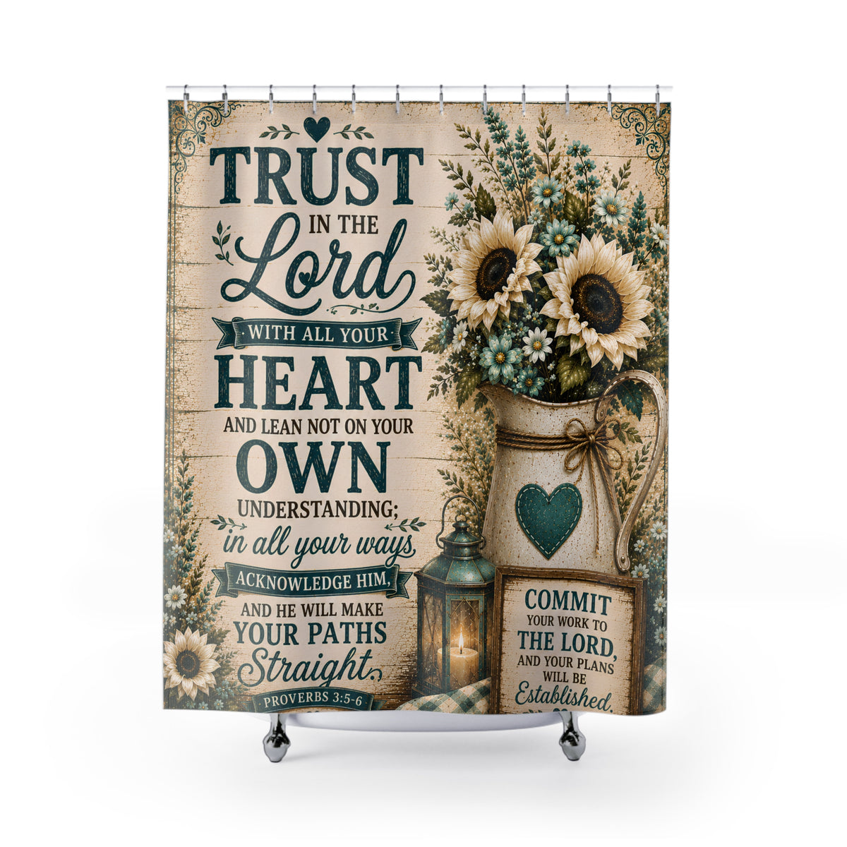 Trust in the Lord Shower Curtain | Sunflower Rustic Faith Bathroom Decor