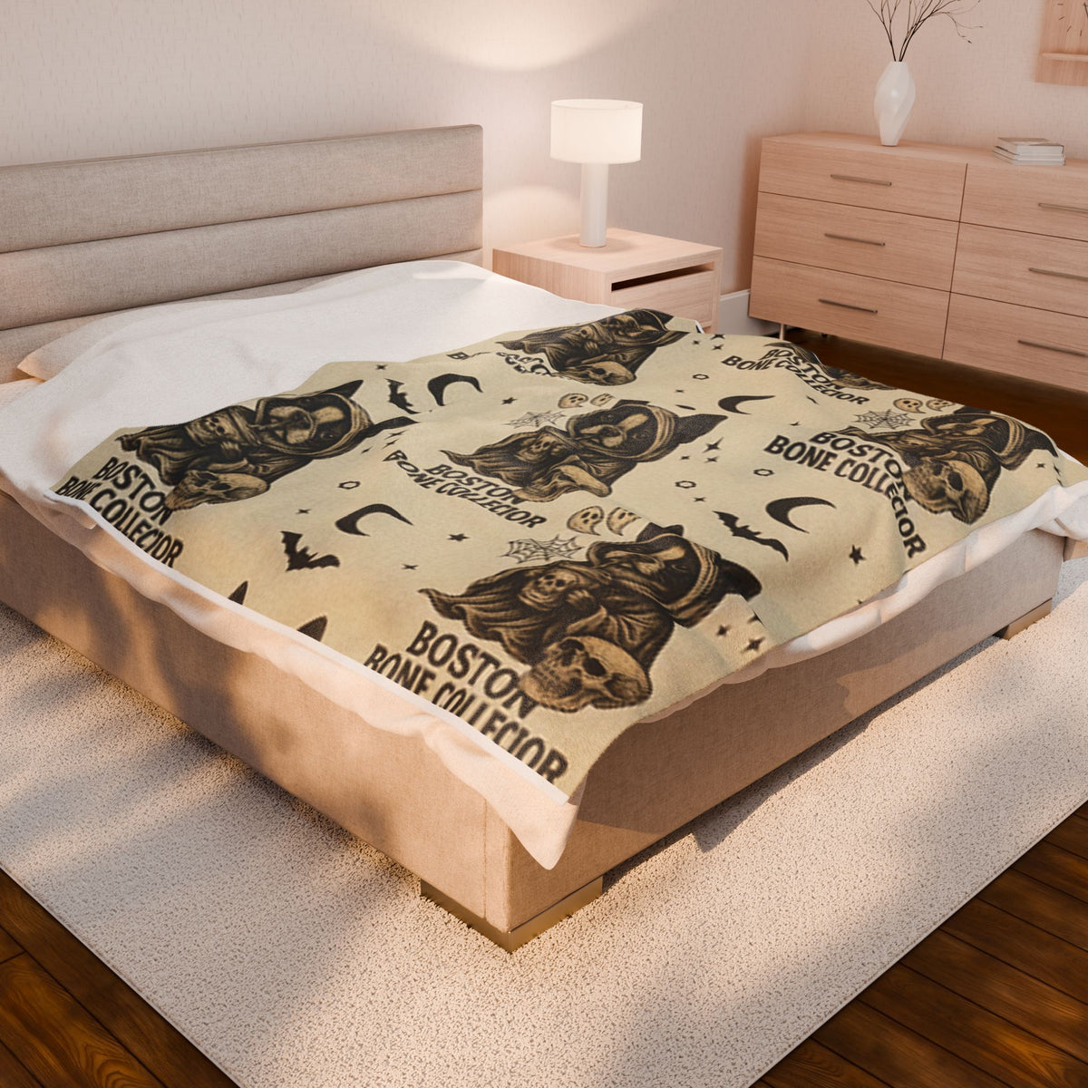 Velveteen Boston Borne Collector Dog Halloween Blanket – Spooky Pup Cozy Throw