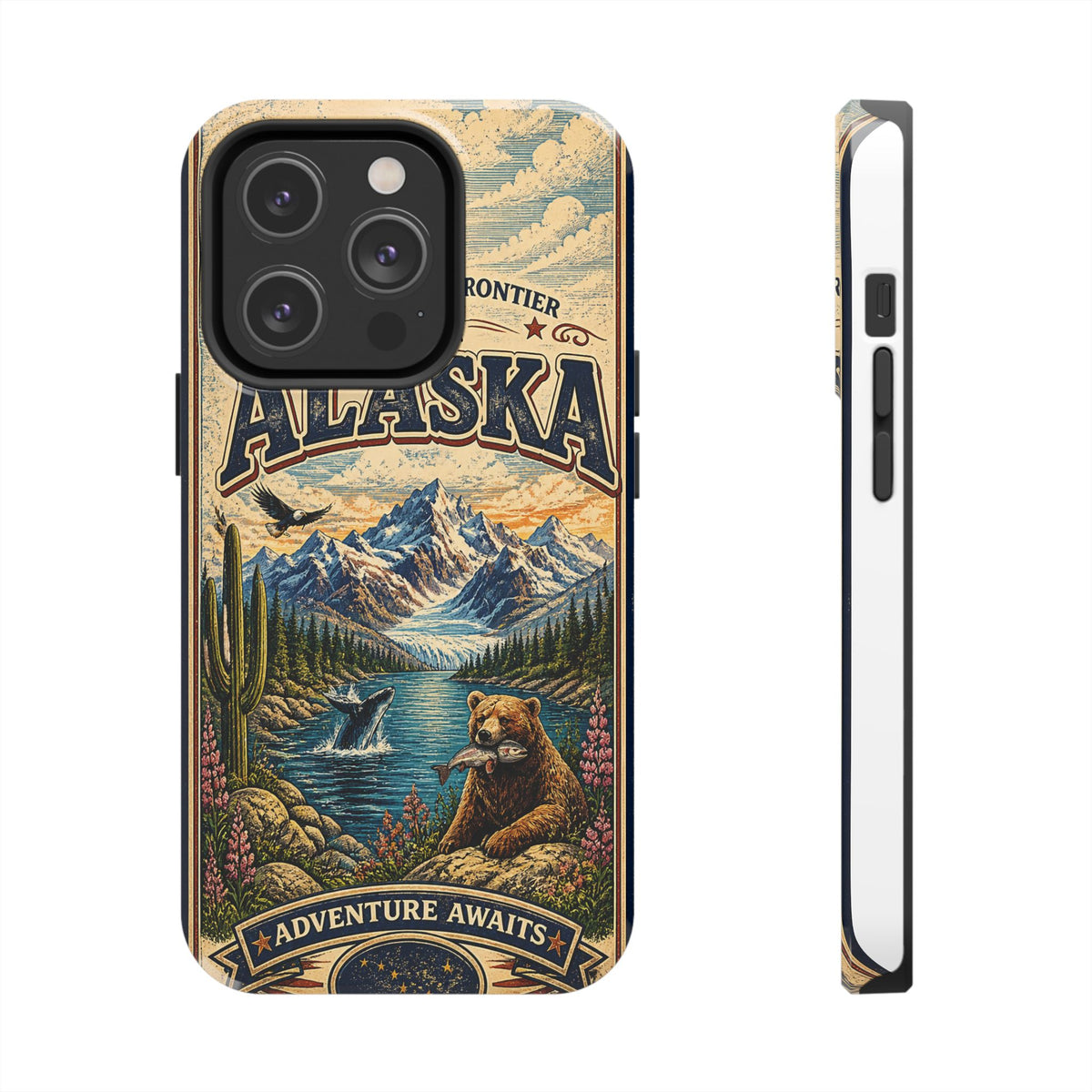Alaska Faux Vintage Phone Case The Last Frontier Retro Travel Poster Style Adventure Awaits Wildlife iPhone Samsung Case