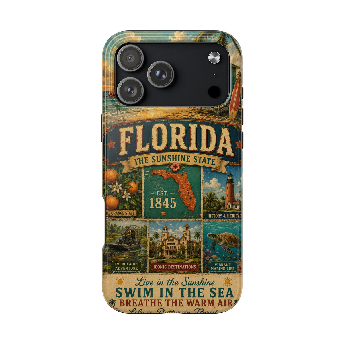 Florida Sunshine State Faux Patchwork Phone Case Vintage Travel Poster Retro Pride Cover