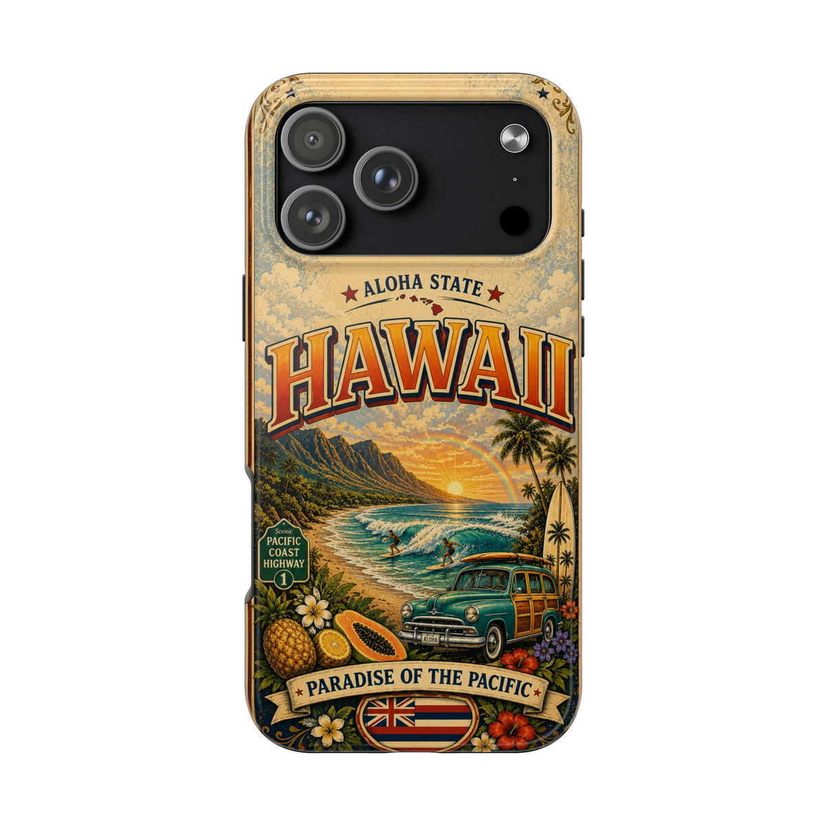 Hawaii Aloha State Faux Patchwork Phone Case Vintage Travel Poster Tropical Island Pride Cover