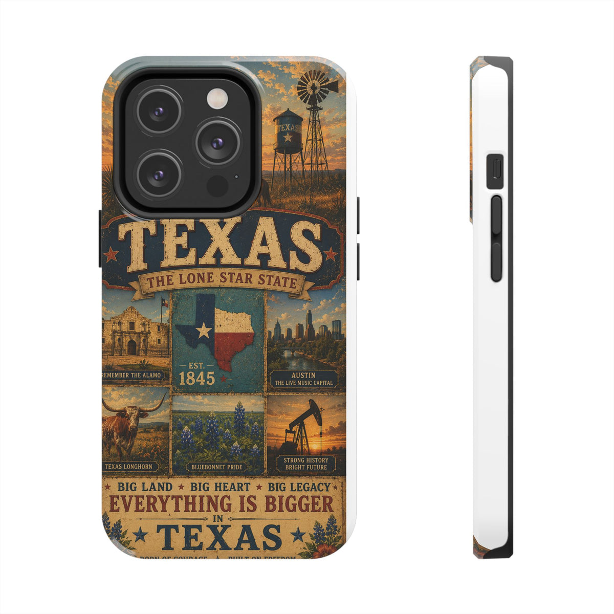 Texas Faux Patchwork Phone Case The Lone Star State Vintage Travel Poster Retro State Pride Cover Est 1845