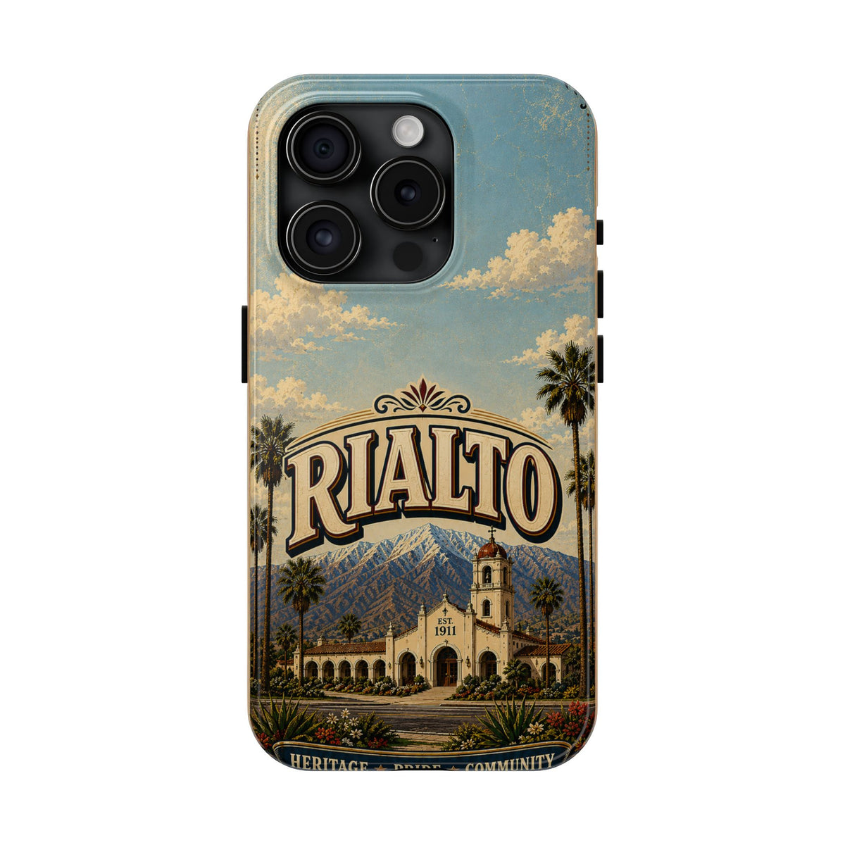 Rialto Heritage Pride Community Faux Patchwork Phone Case – Est 1911 Vintage California Travel Art Cover