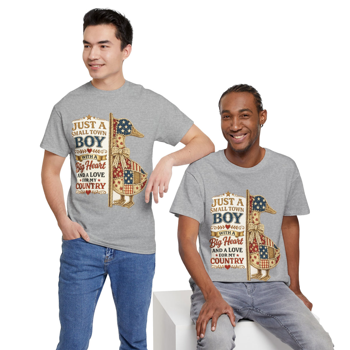 Small Town Boy Patriotic T-Shirt – “Just a Small Town Boy with a Big Heart and a Love for My Country”